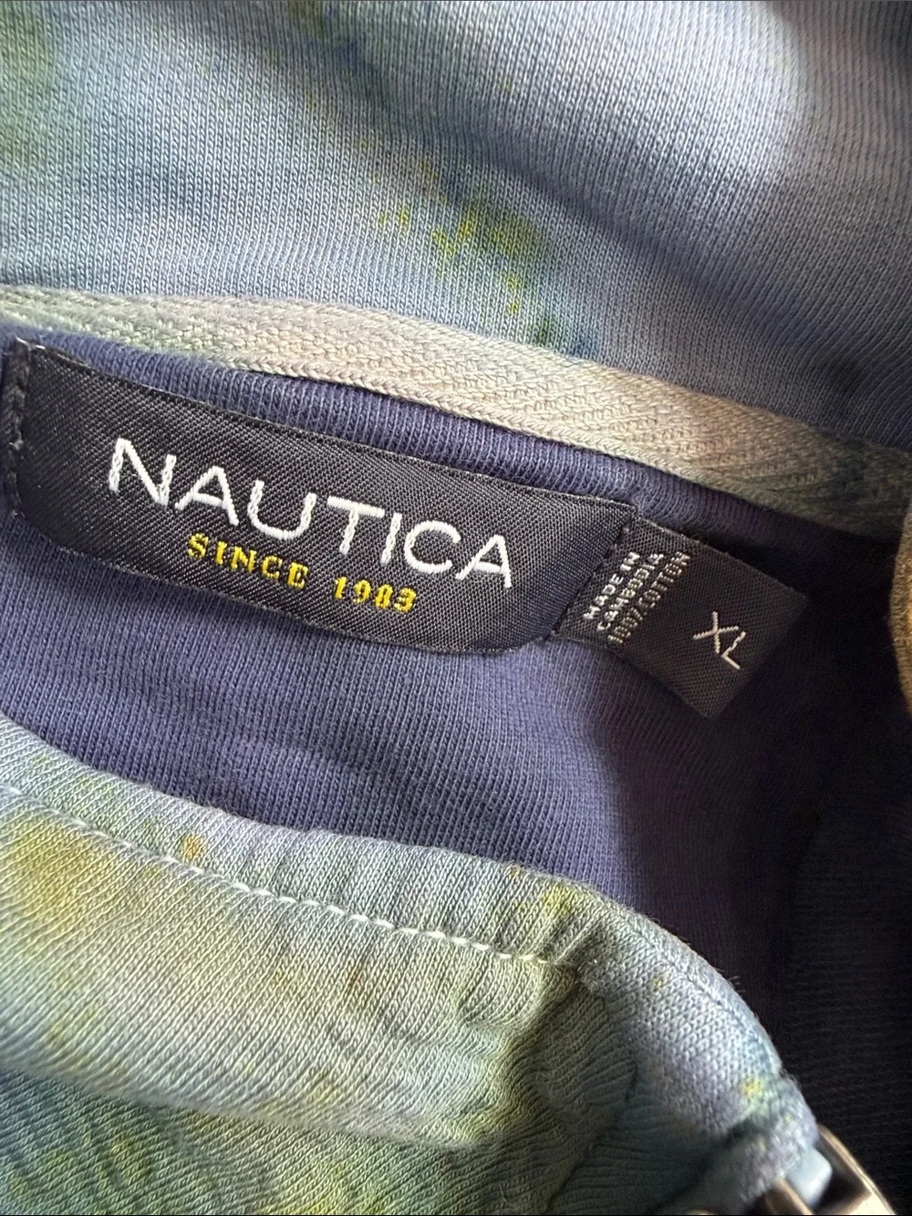 Nautica Men’s Blue & Green Tie-Dye Quarter-Zip Pullover